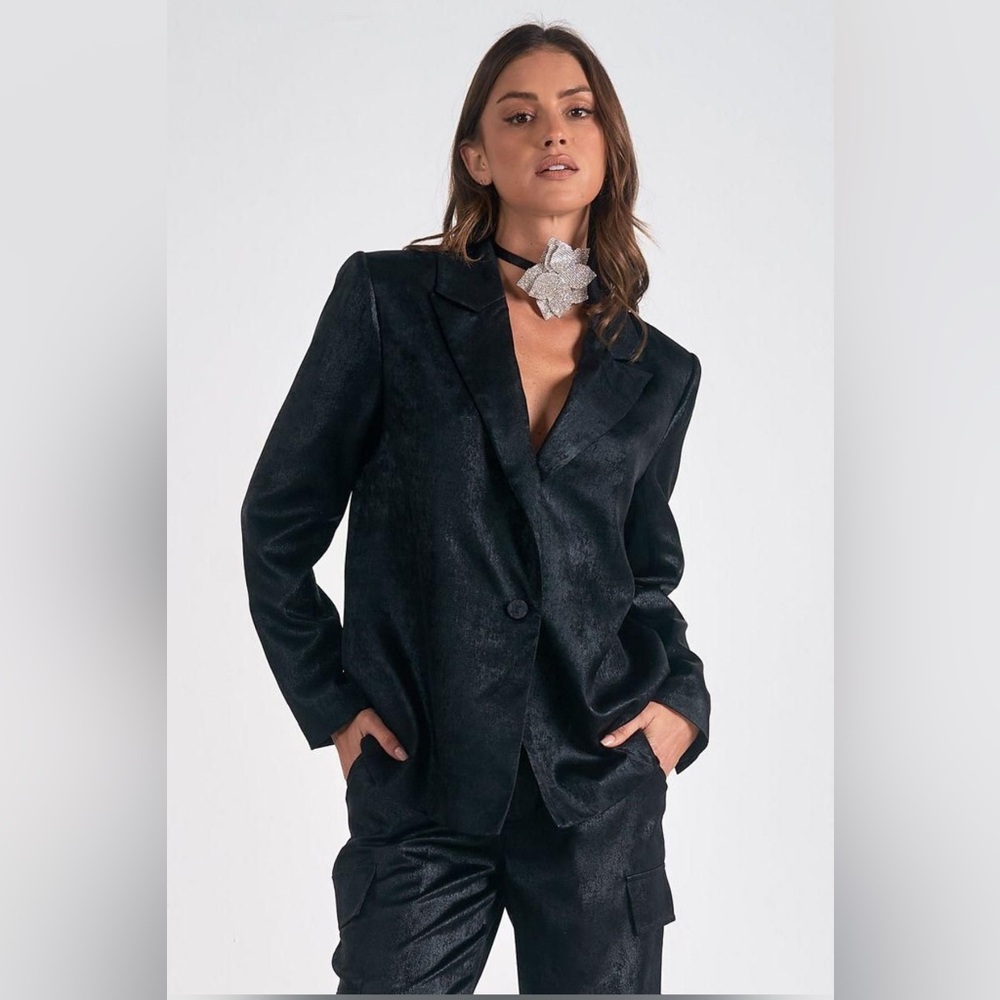 Elan XS Black Women's Satin Blazer Jacket